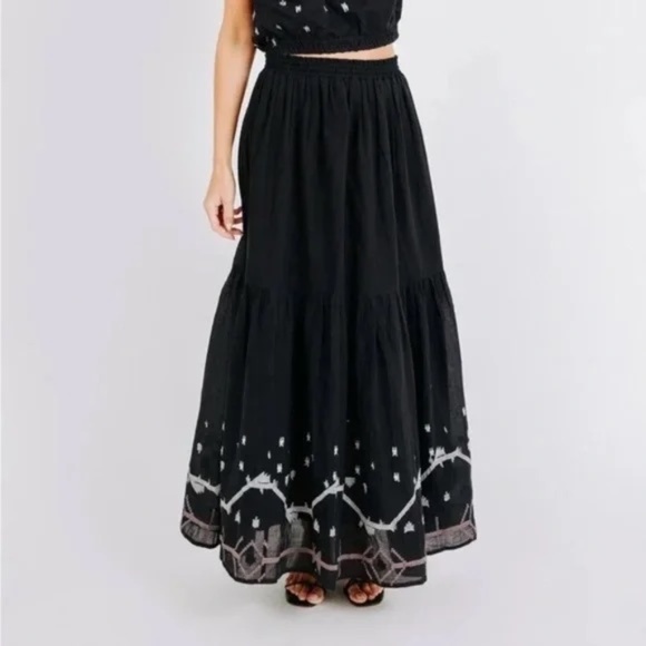 mirth Dresses & Skirts - Mirth Paros Black/White Cotton Maxi Skirt in Black Carnival